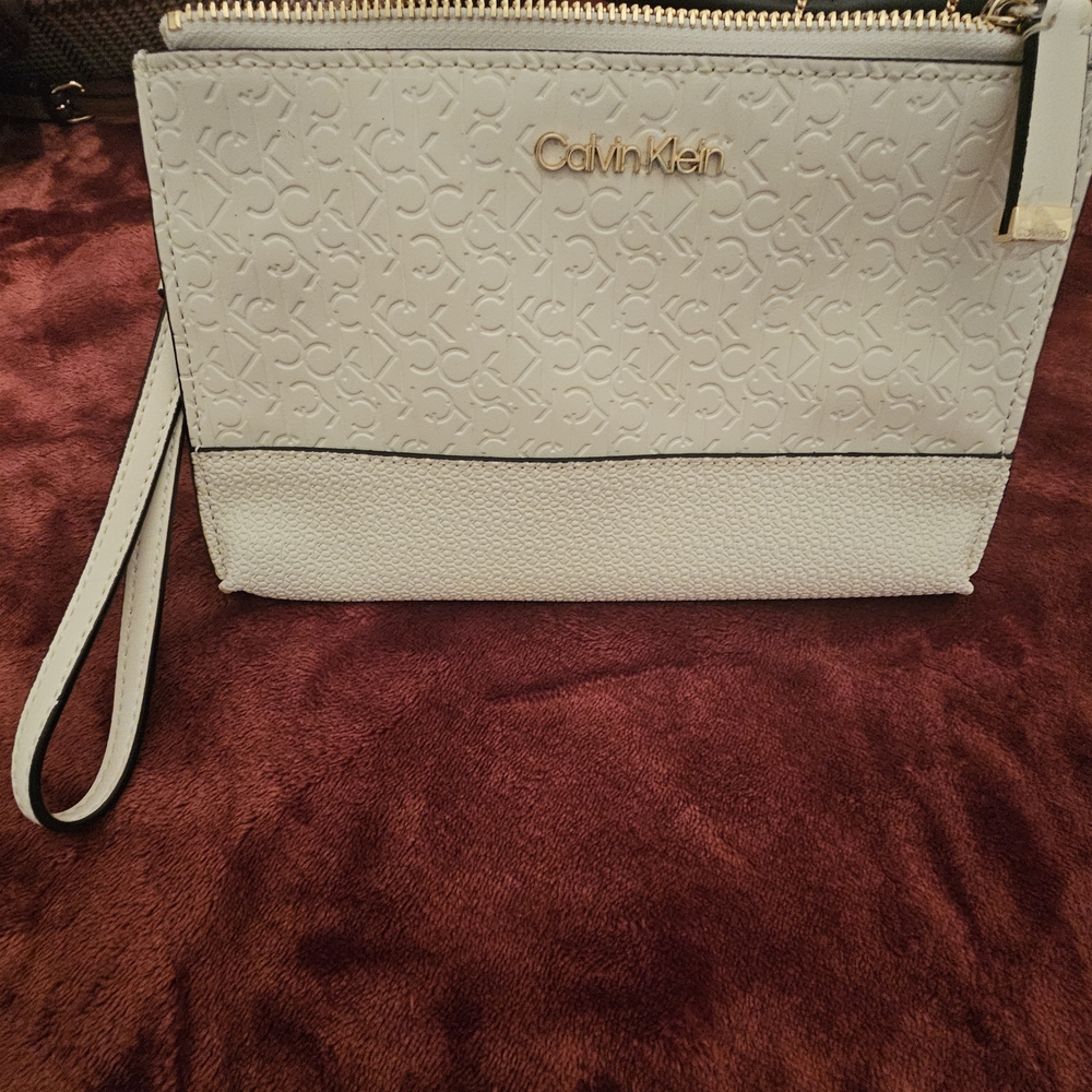 Calvin Klein Embossed Cream Wristlet